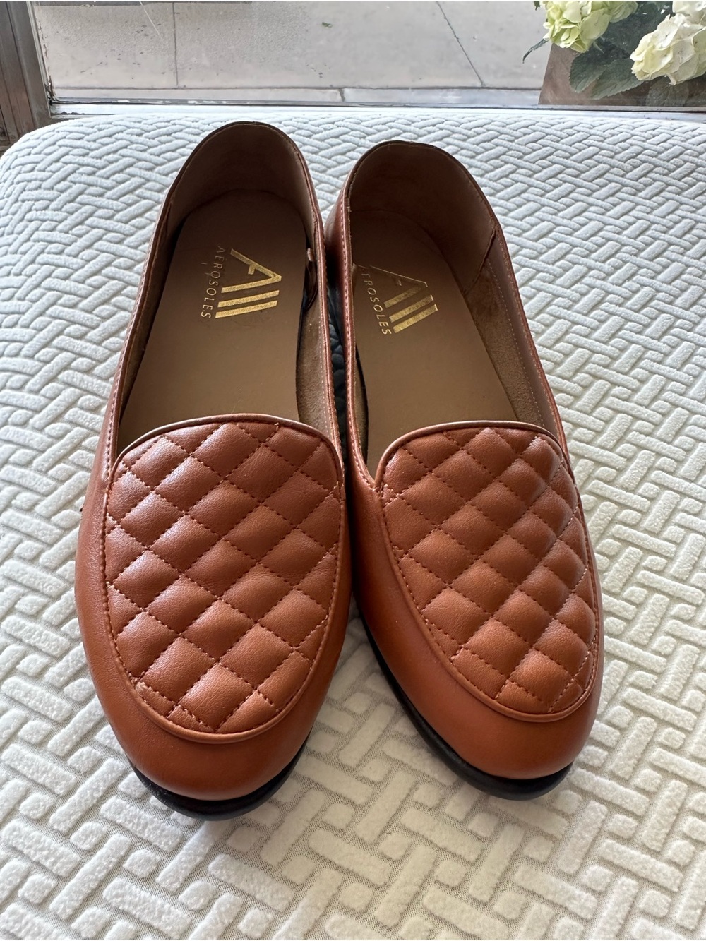 AEROSOLES Quilted Leather Loafers in Cognac Brown